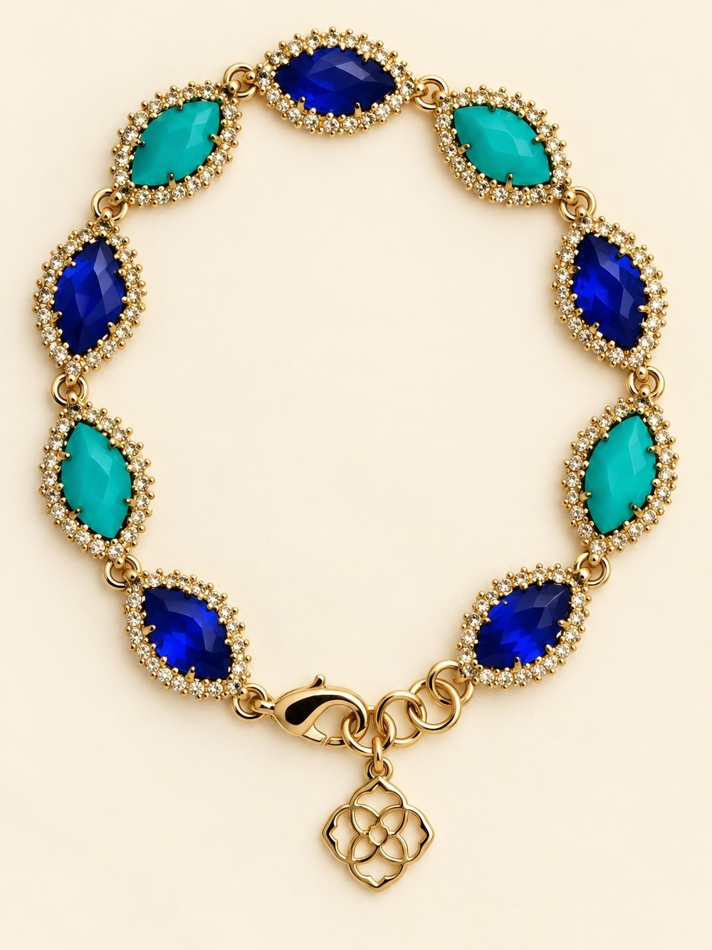 Kendra Scott Gold-Tone Bracelet with Cobalt Blue and Teal Stones